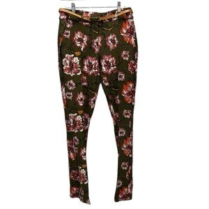 XOXO Floral Print Natalie Trouser Pants - Olive Green - size 8